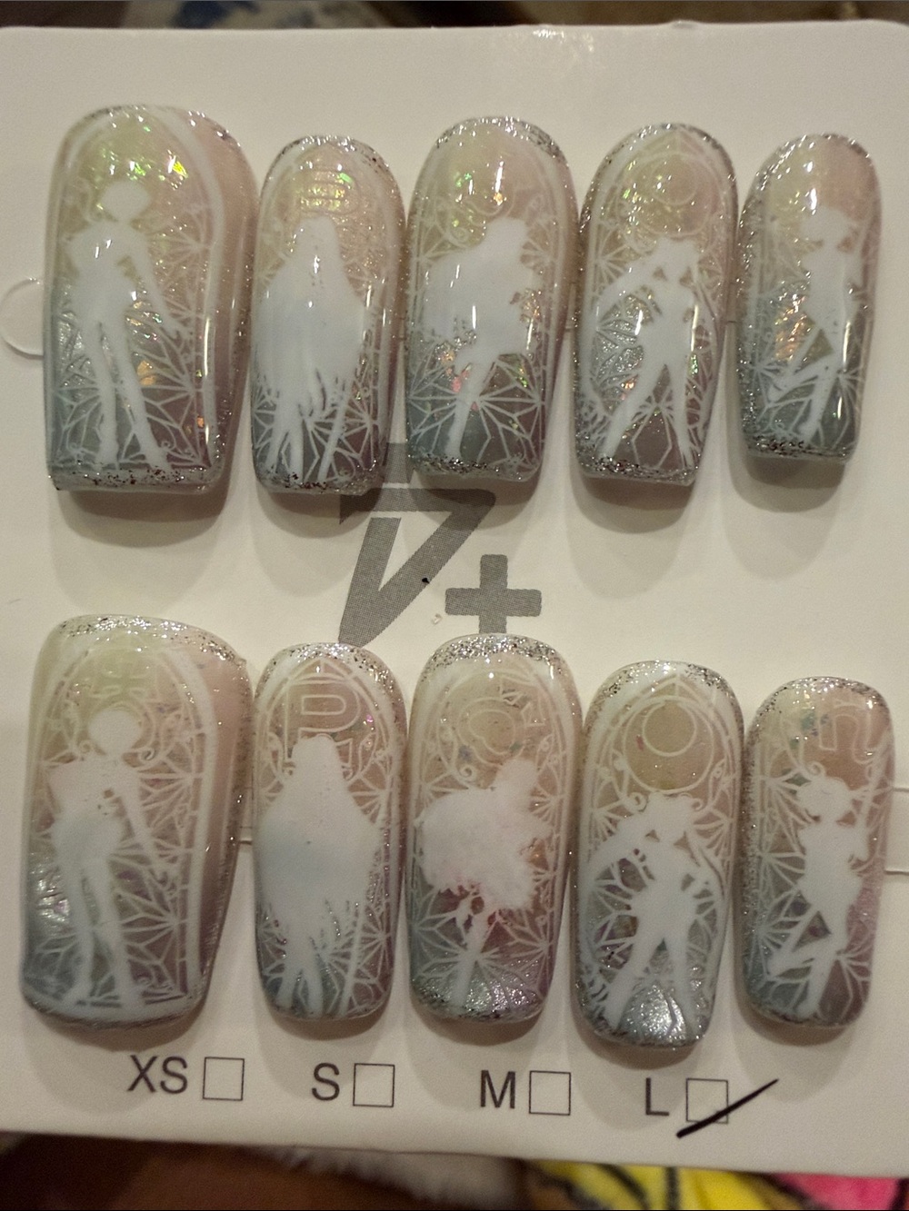 Women's Pink & Silver sailor moon handmade acrylic Press-On Nails Set by